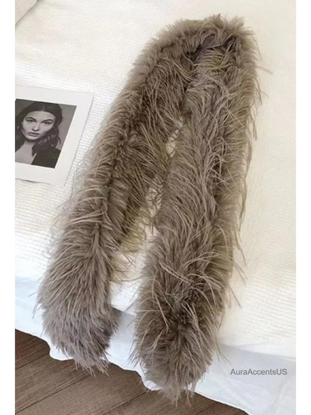 Faux Fur Scarf Large Furry Neck Warmer Lightweight Soft Winter Wrap Shawl for